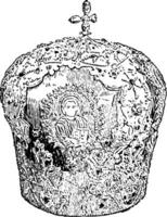 Decorated Greek Mitre vintage engraving. vector