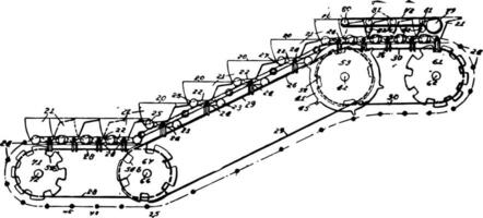 Four Drum Conveyor vintage illustration. vector