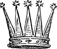 Celestial Crown from any other crown by the stars on the points, vintage engraving. vector