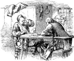 Men at Table vintage illustration. vector