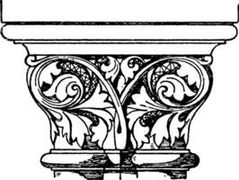 Romanesque Coupled Capital, looks like two capitals, vintage engraving. vector