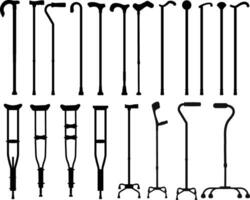 Walking sticks and crutches silhouettes set isolated on a white background vector