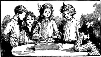 Children Using Scales or measure a book,  vintage engraving vector