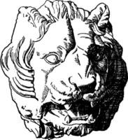 antiguo león cabeza muestra el frente ver de el antiguo cabeza, Clásico grabado. vector