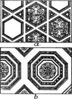 Roman Ceiling Panels, A coffer in architecture, vintage engraving. vector