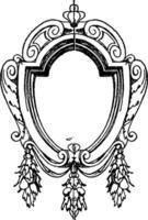 Renaissance Strap-Work Frame was oval shape design, vintage engraving. vector