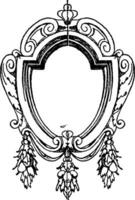 Renaissance Strap-Work Frame was oval shape design, vintage engraving. vector