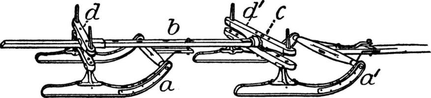 Bobsled components vintage illustration. vector