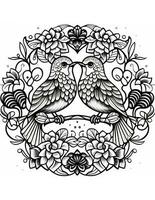 AI generated mandala coloring page with two birds in love photo