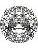 AI generated mandala coloring page with two birds in love photo