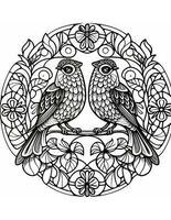 AI generated mandala coloring page with two birds in love photo