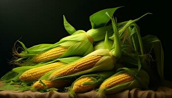 AI generated corn with leaves photo