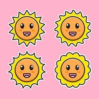 4 sets of cartoon suns are adorable, and cute. vector