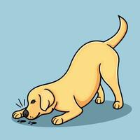 golden retriever dog, sniffing, vector illustration.