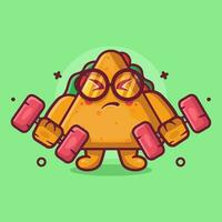 cute triangle sandwich food character mascot doing bodybuilding using dumbbell isolated cartoon in flat style design vector