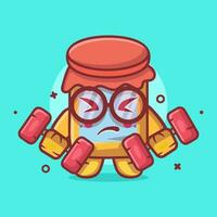 funny jam jar character mascot doing bodybuilding using dumbbell isolated cartoon in flat style design vector