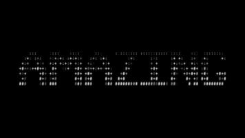 surpreendente ascii palavra animação ciclo em Preto fundo. ascii código arte símbolos máquina de escrever dentro e Fora efeito com em loop movimento. video