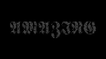 surpreendente ascii palavra animação ciclo em Preto fundo. ascii código arte símbolos máquina de escrever dentro e Fora efeito com em loop movimento. video