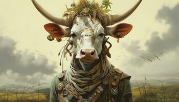 AI generated cow man farmer photo