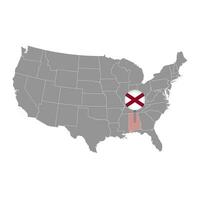 Map pointer with flag of Alabama. Vector illustration.