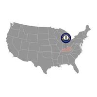 Map pointer with flag of Kentucky. Vector illustration.