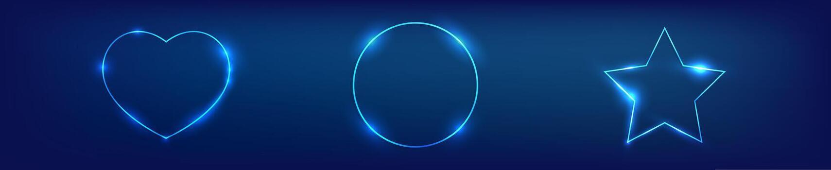 Set of three neon frames with shining effects vector
