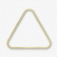 Gold glowing rounded triangle frame with shadow isolated on transparent background. Shiny frame with glowing effects. Vector illustration.
