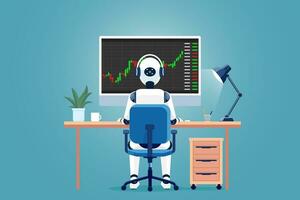 AI trading bots analyze stock market data and make trades.Concept of Cryptocurrency,securities,forex trading with artificial intelligence. AI trader robot use computer to make investments. vector