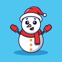 Cute Snowman Vector Cartoon Illustration Isolated On Blue Background