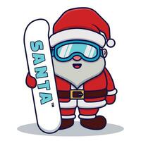 linda Papa Noel claus participación un tabla de snowboard dibujos animados vector ilustración aislado en blanco antecedentes