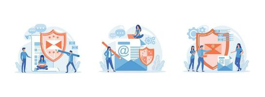 Personal, private data, Private messages, email encryption, Encrypted, secure messenger concept. Email encryption set flat vector modern illustration