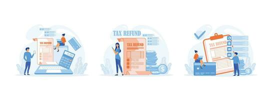 Online Refund Tax payment, Filling tax form, Tax declaration approved. TAX REFUND set flat vector modern illustration