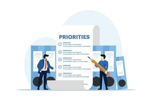 priority list concept, Important agenda to do Planning and managing work to increase efficiency, work management, Checklist with priority goals and urgency selection process, Vector Illustration.