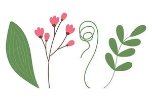 Botanical Set of 4 spring design elements for sticker, icon, greeting, card and other different uses vector