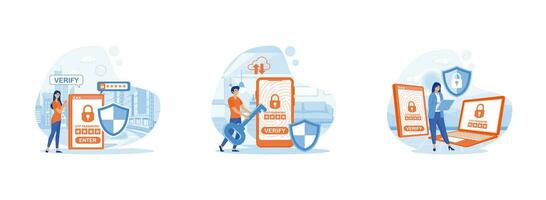 Secure transaction. One time password for secure transaction. Digital payment transaction for mobile app on smartphone screen. One time password OTP set flat vector modern illustration