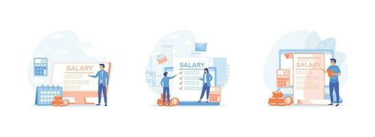 Salary payment. Payroll. Online income calculate and automatic payment. Salary payment 2 set flat vector modern illustration