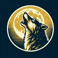 AI generated illustration of howling wolf and full moon moonlight. vintage emblem style. photo