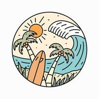 Go surfing in the summer time mono line art for design t-shirt, badge, sticker, etc vector