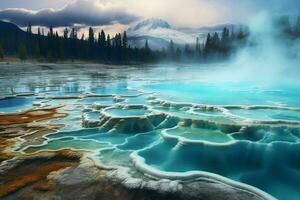 ai generado el surrealista paisajes de Yellowstone nacional foto