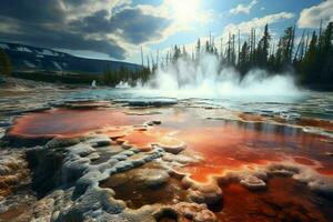 ai generado el surrealista paisajes de Yellowstone nacional foto