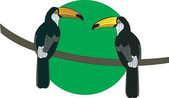 ilustración de dos cálao pájaro en rama con verde circulo antecedentes. vector