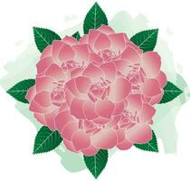 Illustration of pink rose flower with leaves on soft green color background. vector