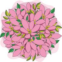 ilustración de el rosado flor con hojas en suave rosado antecedentes. vector