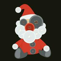 raro Papa Noel claus muñeca hecho desde botones plano diseño vector ilustración.