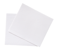 Two folded pieces of white tissue paper or napkin in stack tidily prepared for use in toilet or restroom isolated with clipping path in png file format