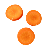 Top view set of fresh beautiful orange carrot slices isolated with clipping path in png file format