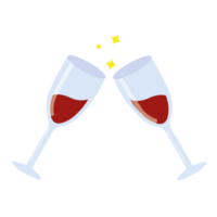 Clink wine glasses flat style. Glasses with alcoholic beverages png