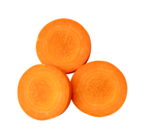 Top view of fresh beautiful orange carrot slices isolated with clipping path in png file format