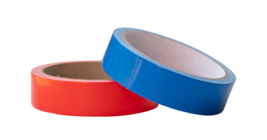 Red and blue adhesive cloth tapes or vinyl tape in stack isolated with clipping path in png file format