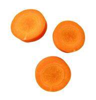 Top view set of fresh beautiful orange carrot slices isolated on white background with clipping path photo